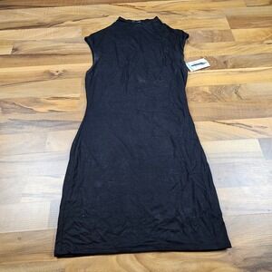 Naked Wardrobe Black Mini Dress M Mock Neck Bodycon Sleeveless